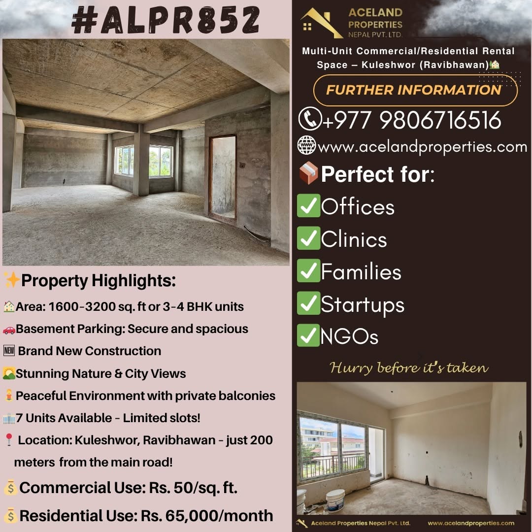 𝗠𝘂𝗹𝘁𝗶-𝗨𝗻𝗶𝘁 𝗖𝗼𝗺𝗺𝗲𝗿𝗰𝗶𝗮𝗹/𝗥𝗲𝘀𝗶𝗱𝗲𝗻𝘁𝗶𝗮𝗹 𝗥𝗲𝗻𝘁𝗮𝗹 𝗦𝗽𝗮𝗰𝗲 – 𝗞𝘂𝗹𝗲𝘀𝗵𝘄𝗼𝗿 (𝗥𝗮𝘃𝗶𝗯𝗵𝗮𝘄𝗮𝗻)