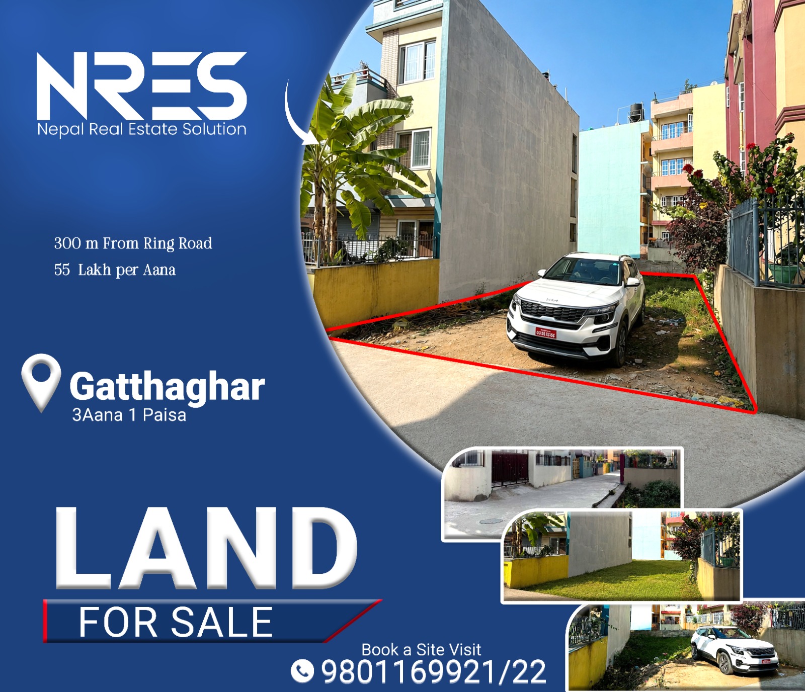 3 aana 1 paisa land for sale in Bhaktapur- 55 lakh per aana